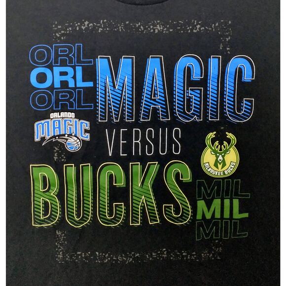 Enemy Ink Orlando Magic vs Milwaukee Bucks T-Shirt. Men's XXL. Black - Picture 1 of 6